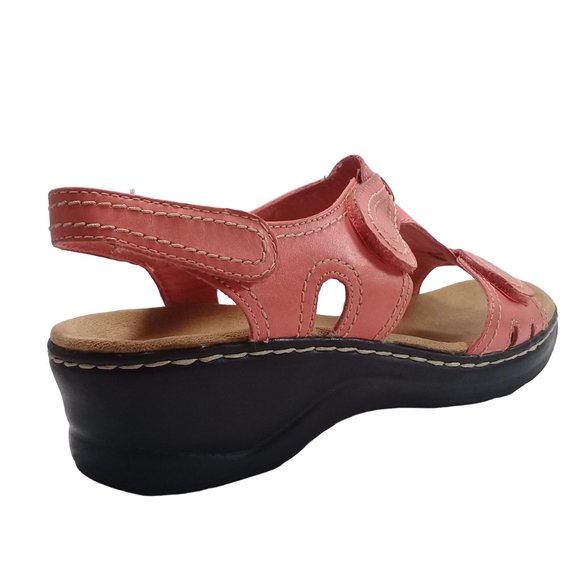 Clarks Women's Lexi Open Toe Sling Back Coral Leather Sandals Size 11M - Picture 5 of 13